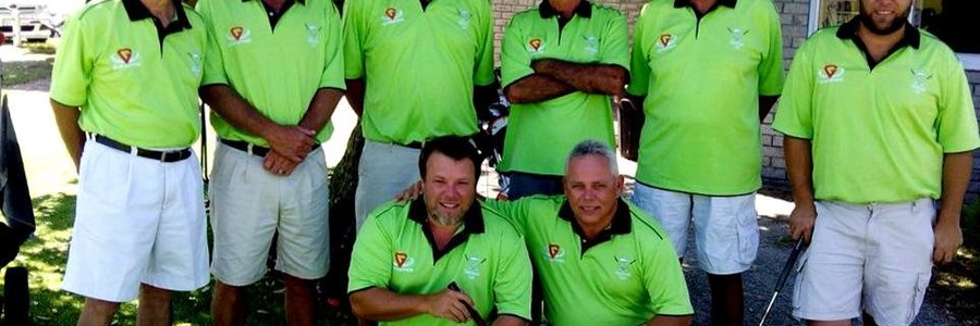 Vlnr (Agter): Daan Victor, Leon Hattingh, Bev Swart, Charlie Bent, George Hunt en Daniel van der Merwe.  (Voor): Francois van der Merwe en Jacques Nell (kaptein). 